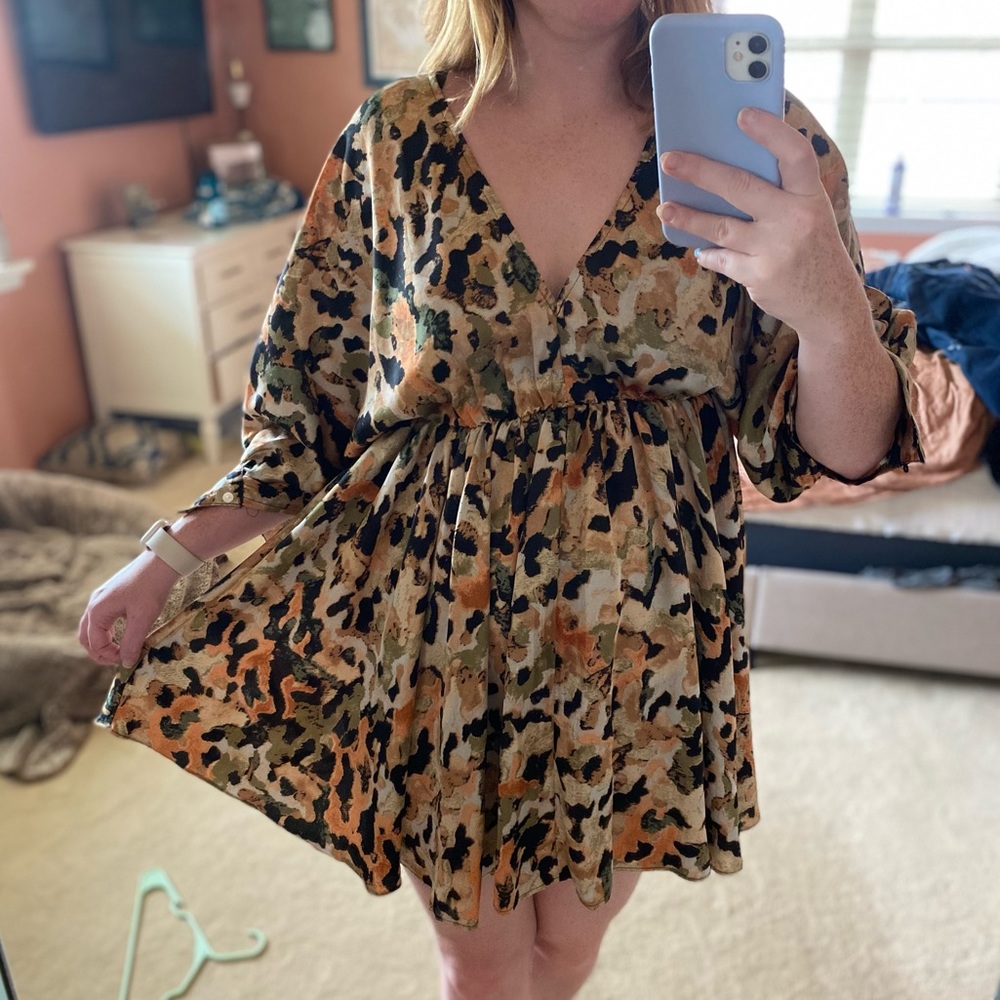 Patterned Multi Colored Mini Dress - image 3